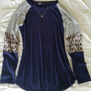 Navy Blue Leopard Top